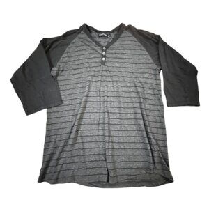 Dichotomy Men’s XL Gray Striped Henley Raglan 3/4 Sleeve Shirt
